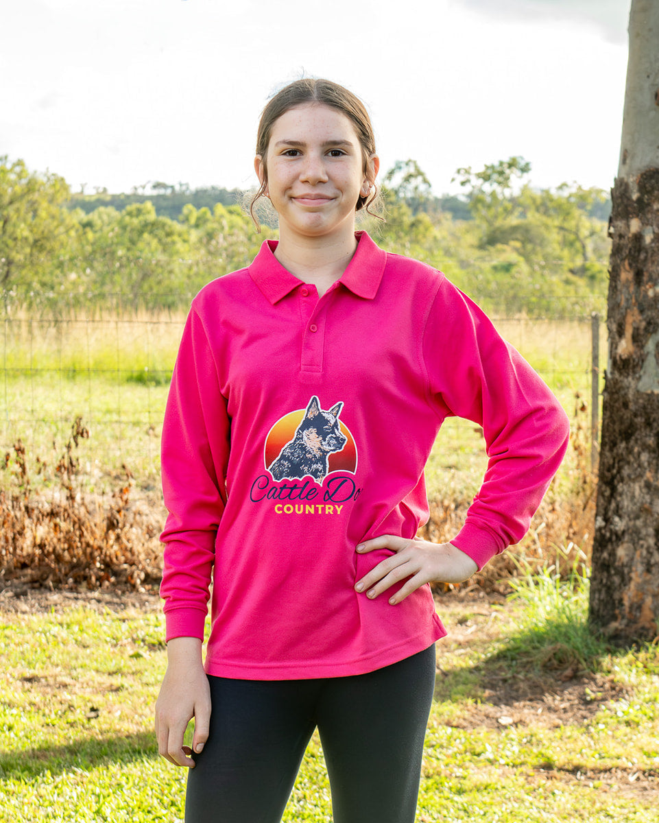 Kids Long Sleeve 210 Polo Hot Pink