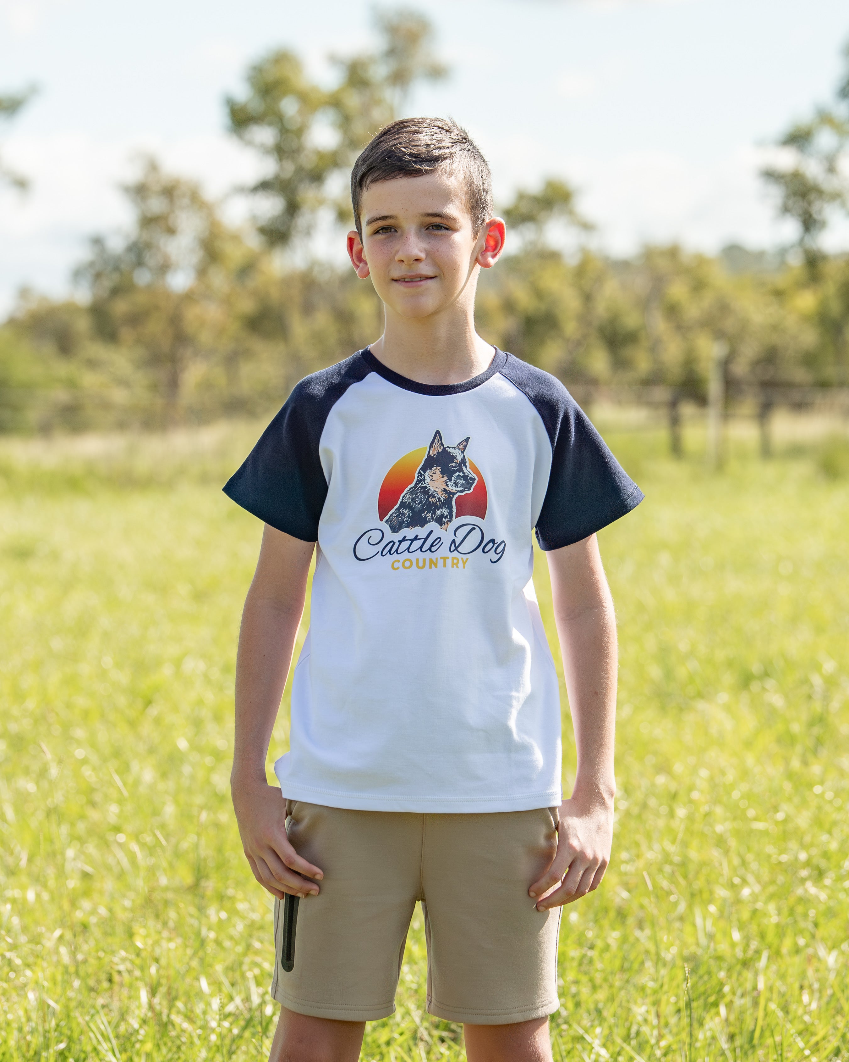 Kids Raglan Tee White Navy