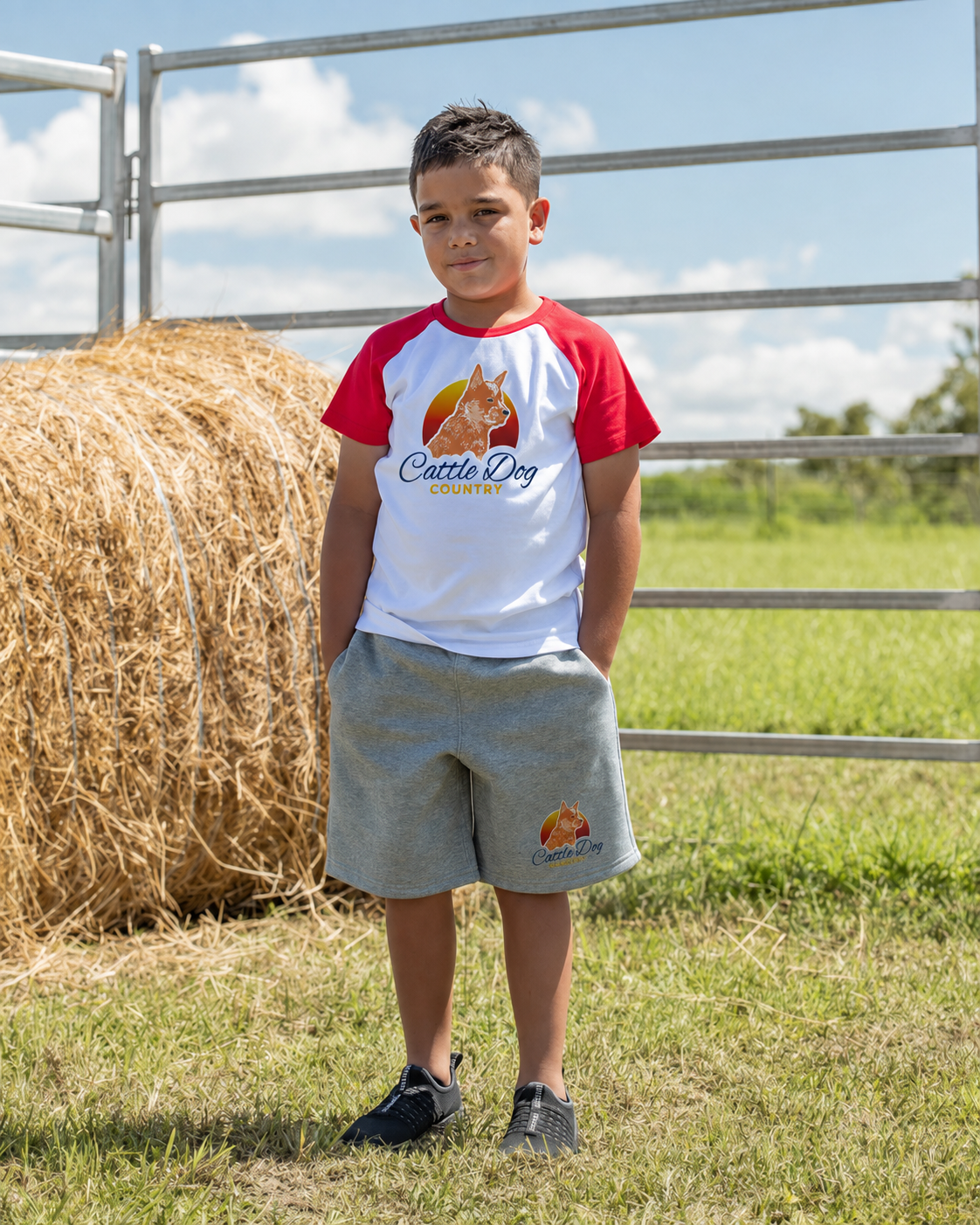 Kids Red Raglan Tee Red Logo
