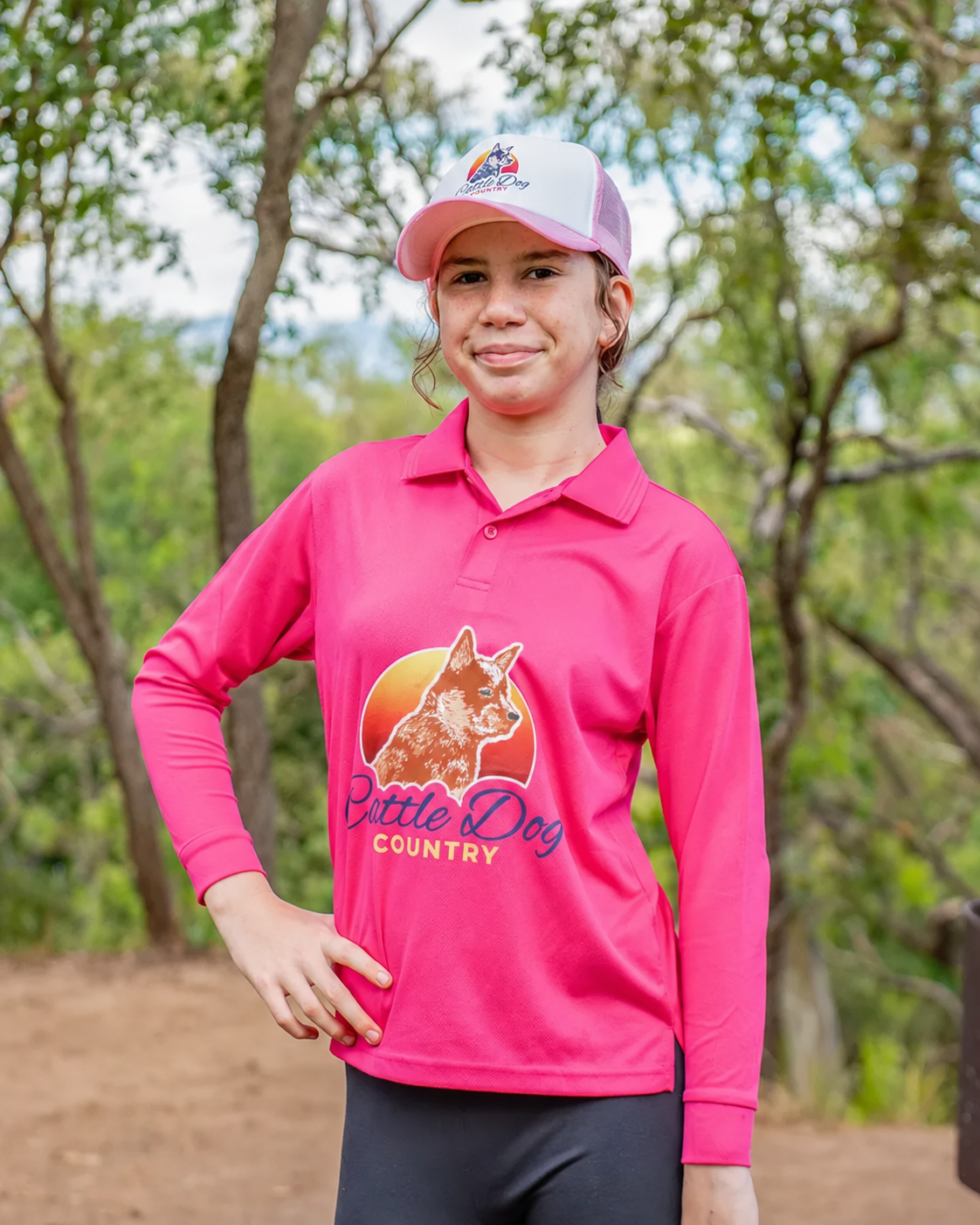 Kids Sun Smart Long Sleeve Polo Magenta Red Logo