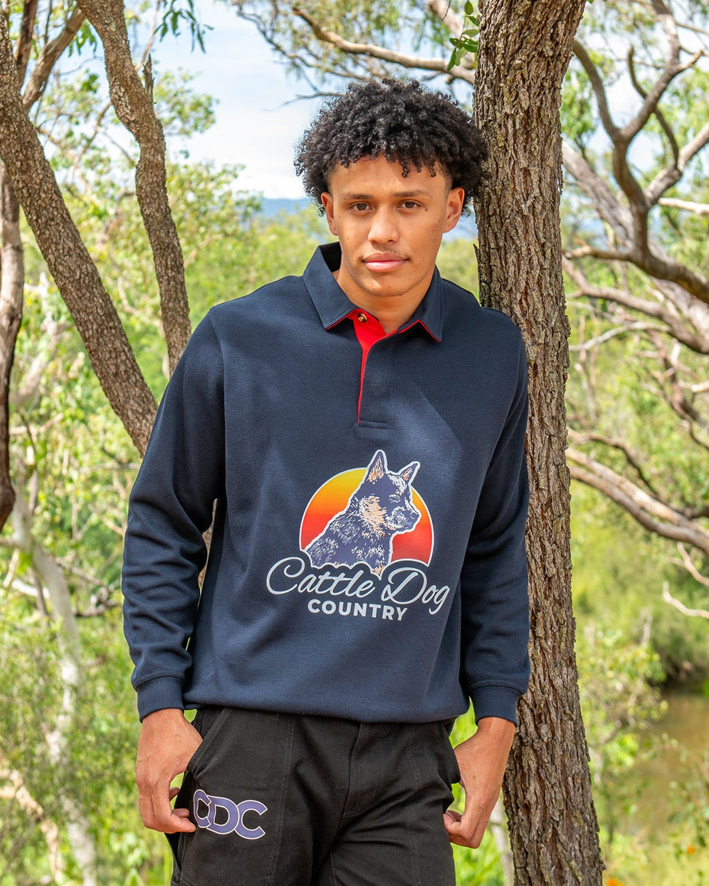 Mens 2 tone rugby red navy front