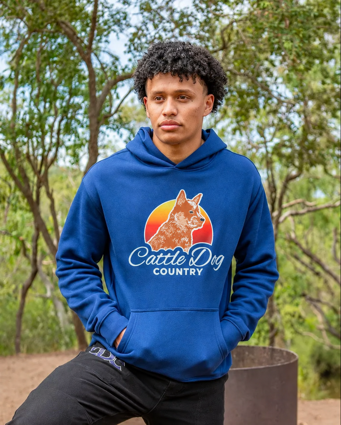 Mens Relaxed Hood Cobalt Red Dog