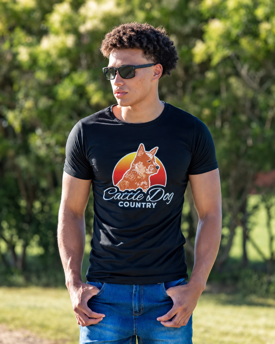 Mens brushed tee black red logo