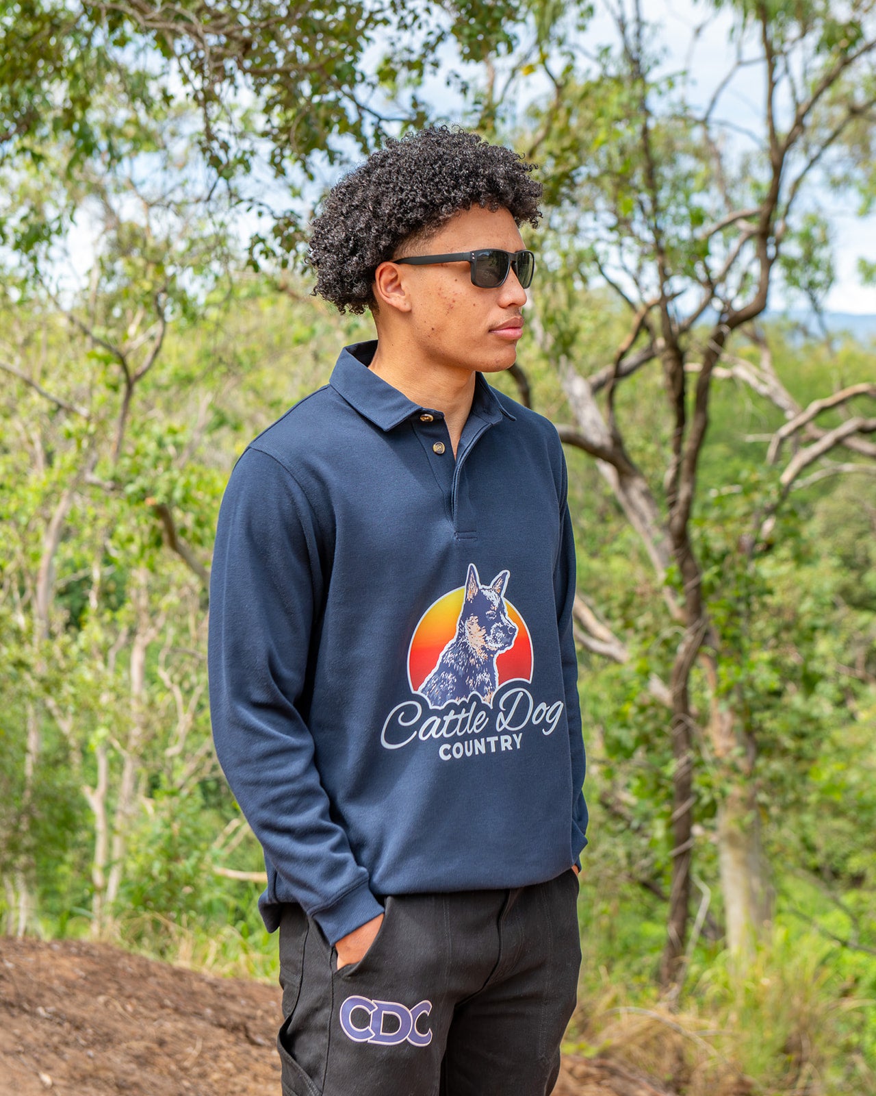 mens 2 tone rugby - navy angle