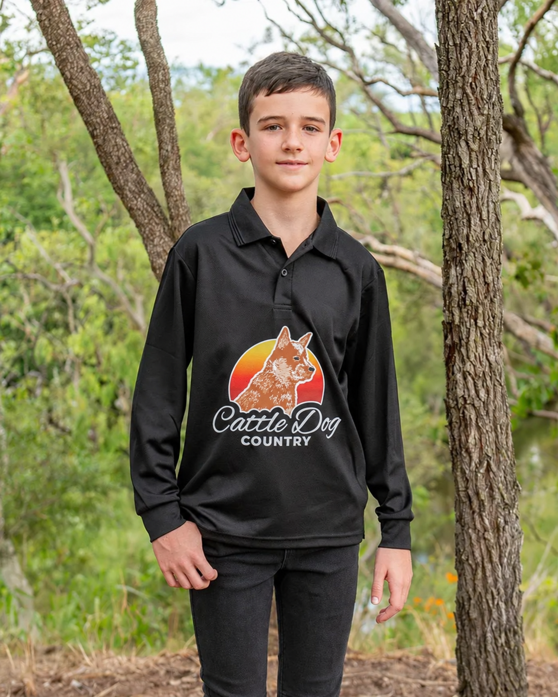 Kids Sun Smart Long Sleeve Polo - Black