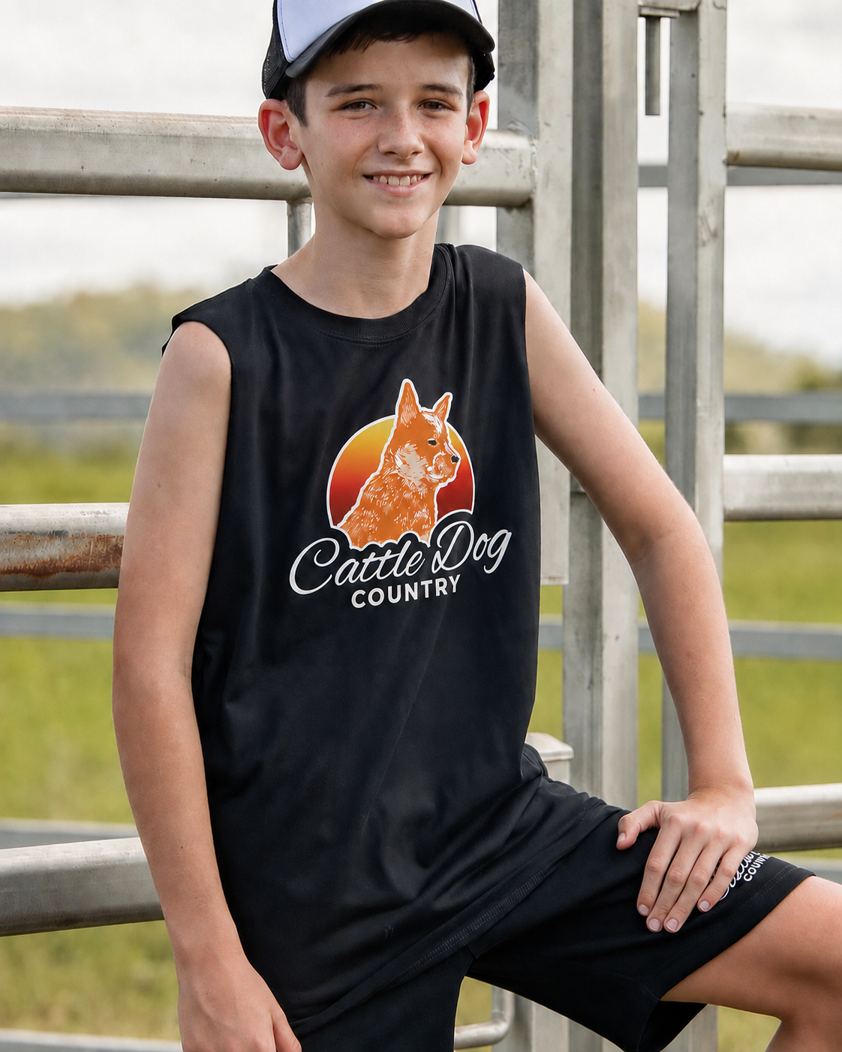 Kids Black Tank Red Logo