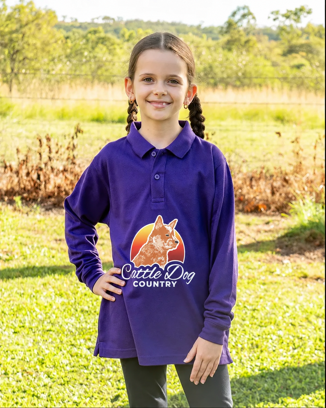 Kids Long Sleeve 2/10 Polo Purple Red Logo