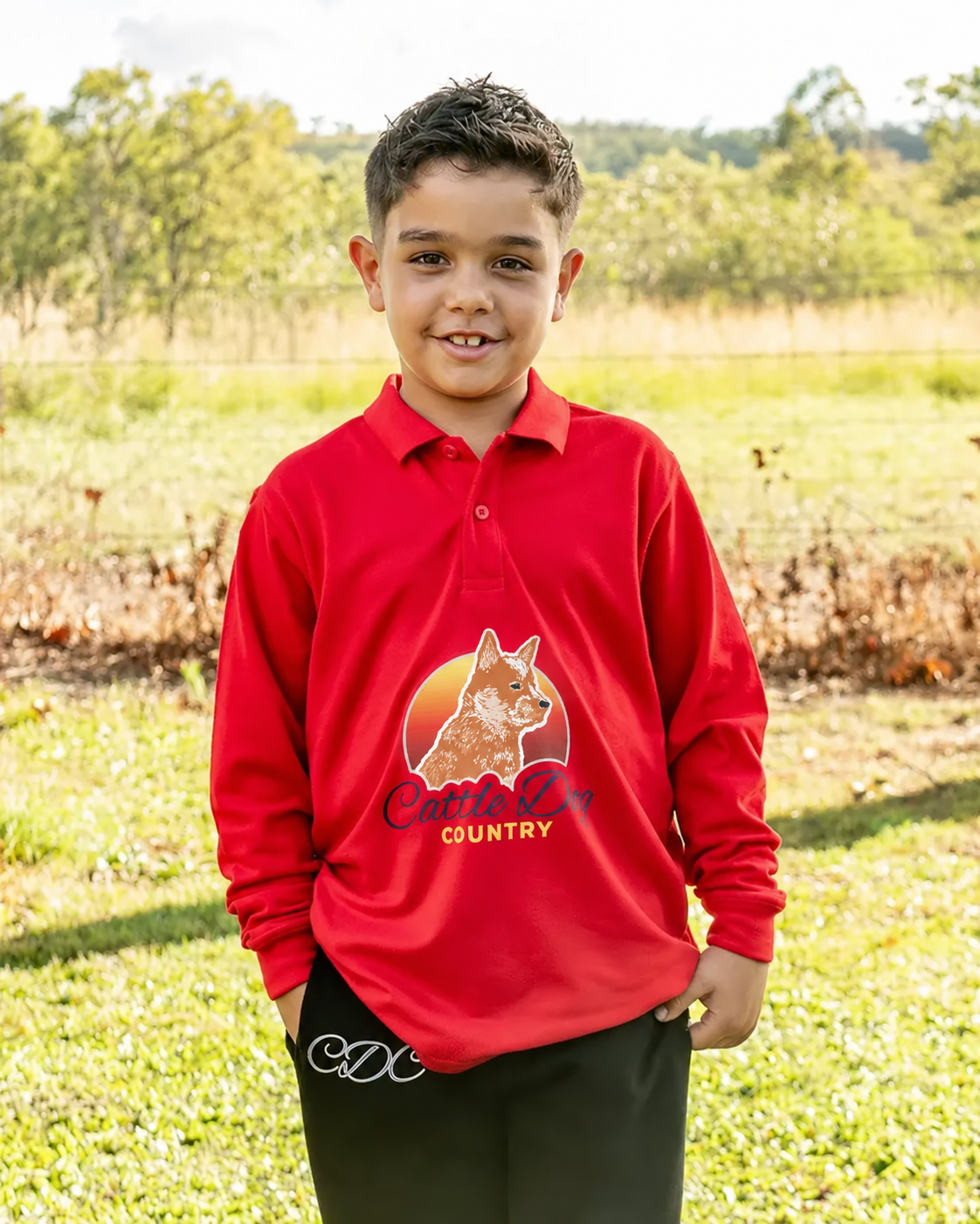 Kids Long Sleeve 2/10 Polo Red Logo