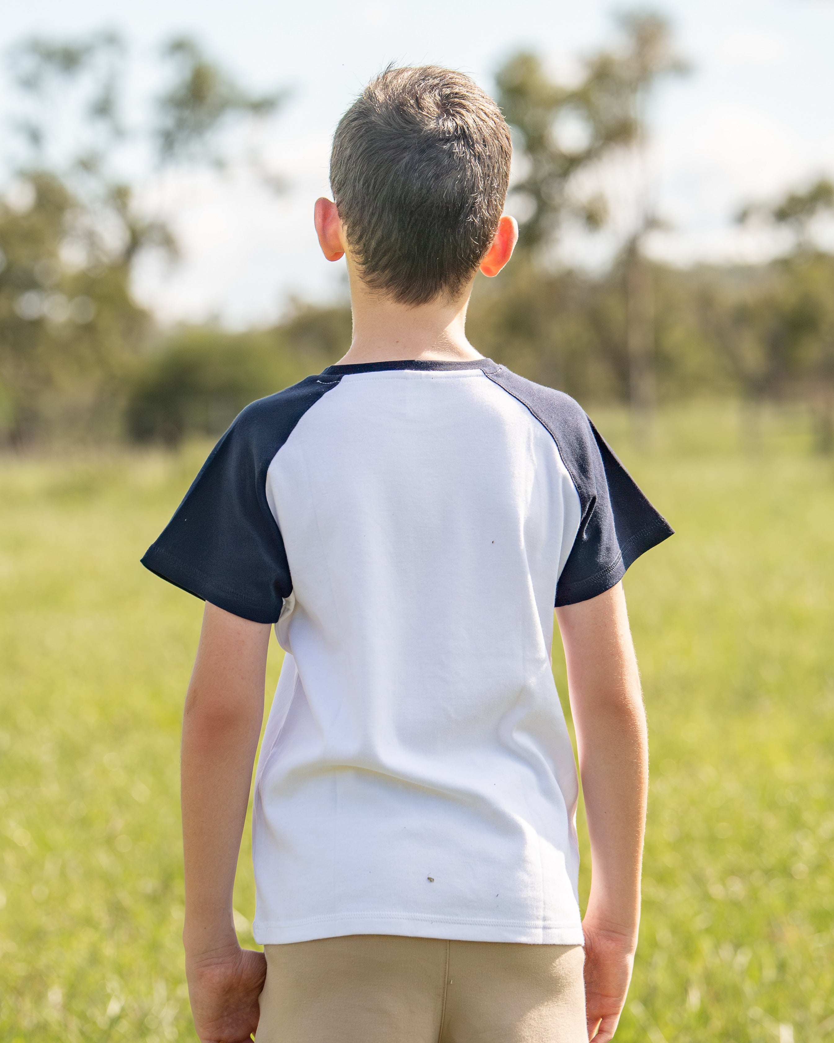 Kids Raglan Tee White Navy
