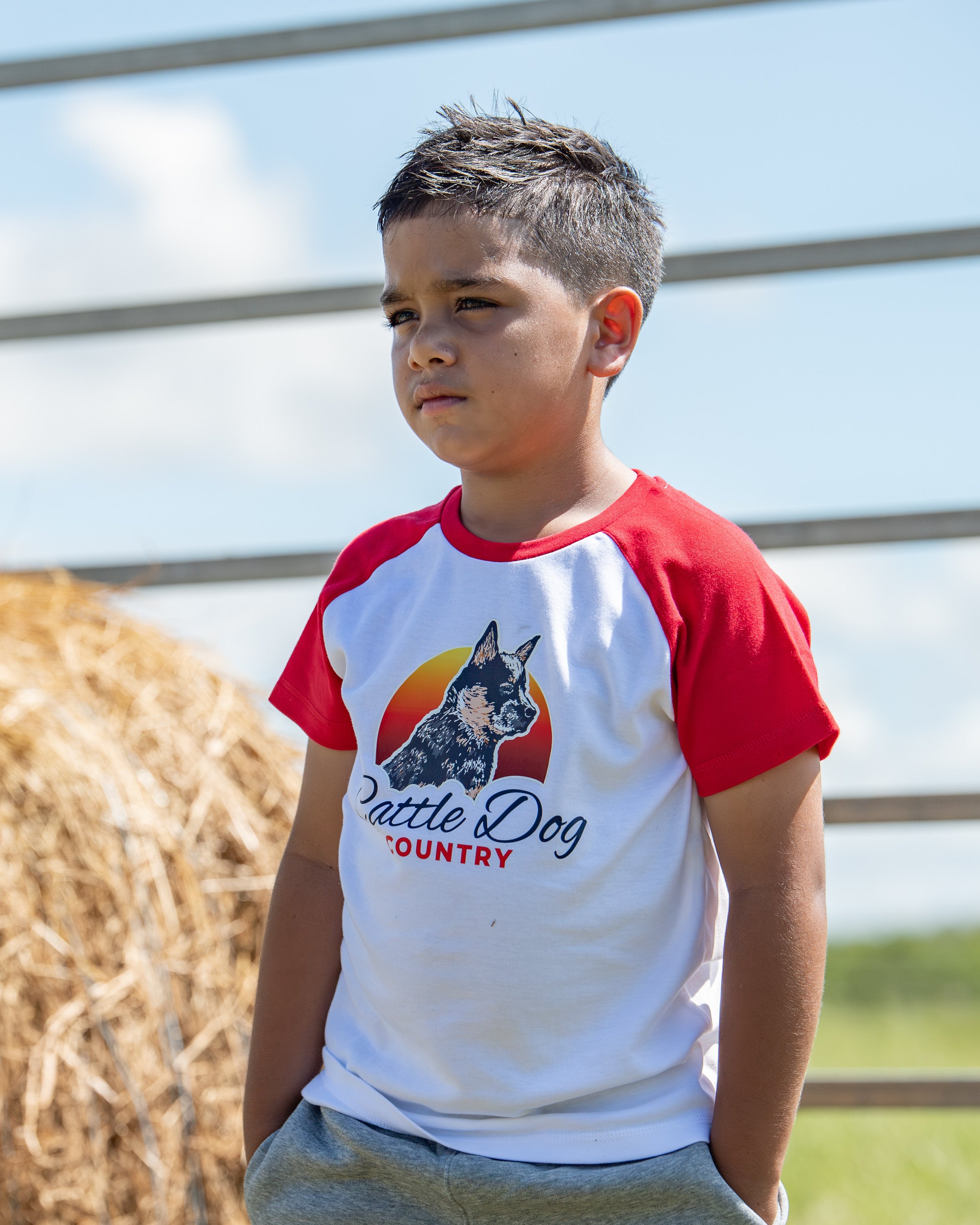 Kids Raglan Tee - Colour White/Red