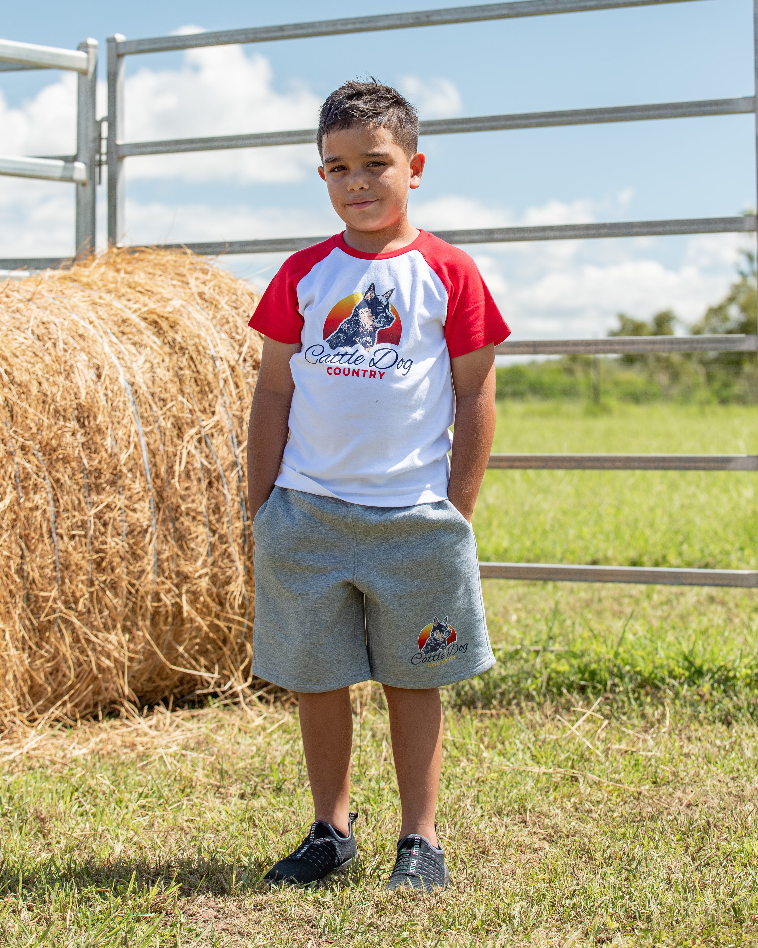 Kids Raglan Tee - Colour White/Red