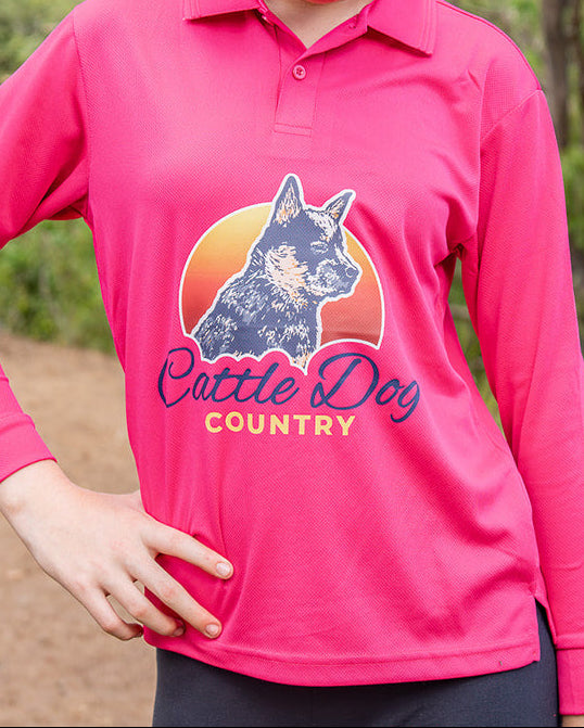 Kids sun smart long sleeve polo pink close up