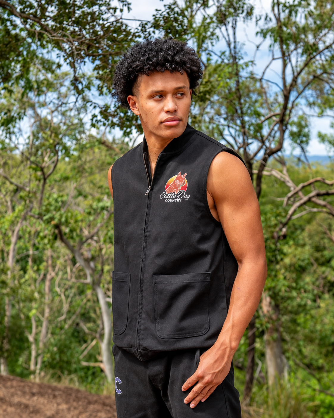 Mens Canvas Heavy Vest Black Red Logo