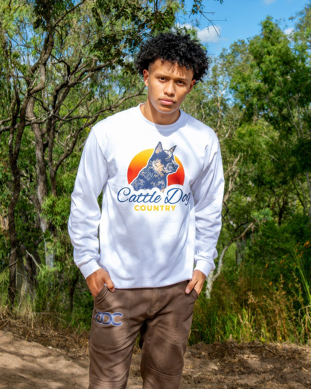 Mens Heavy Long Sleeved Tee White Front
