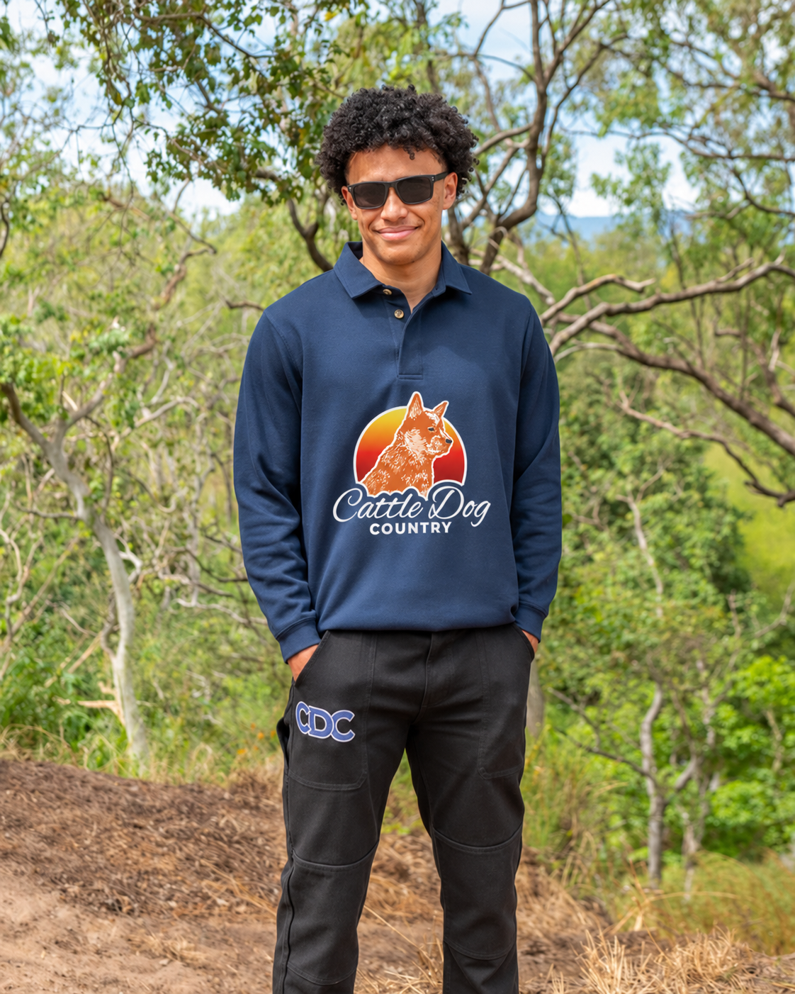 Mens Two Toned Rugby Long Sleeve Shirt Navy - Red Logo