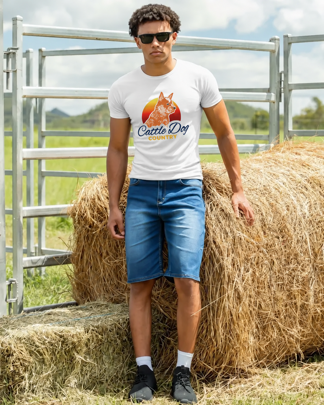 Mens brushed tee white red logo