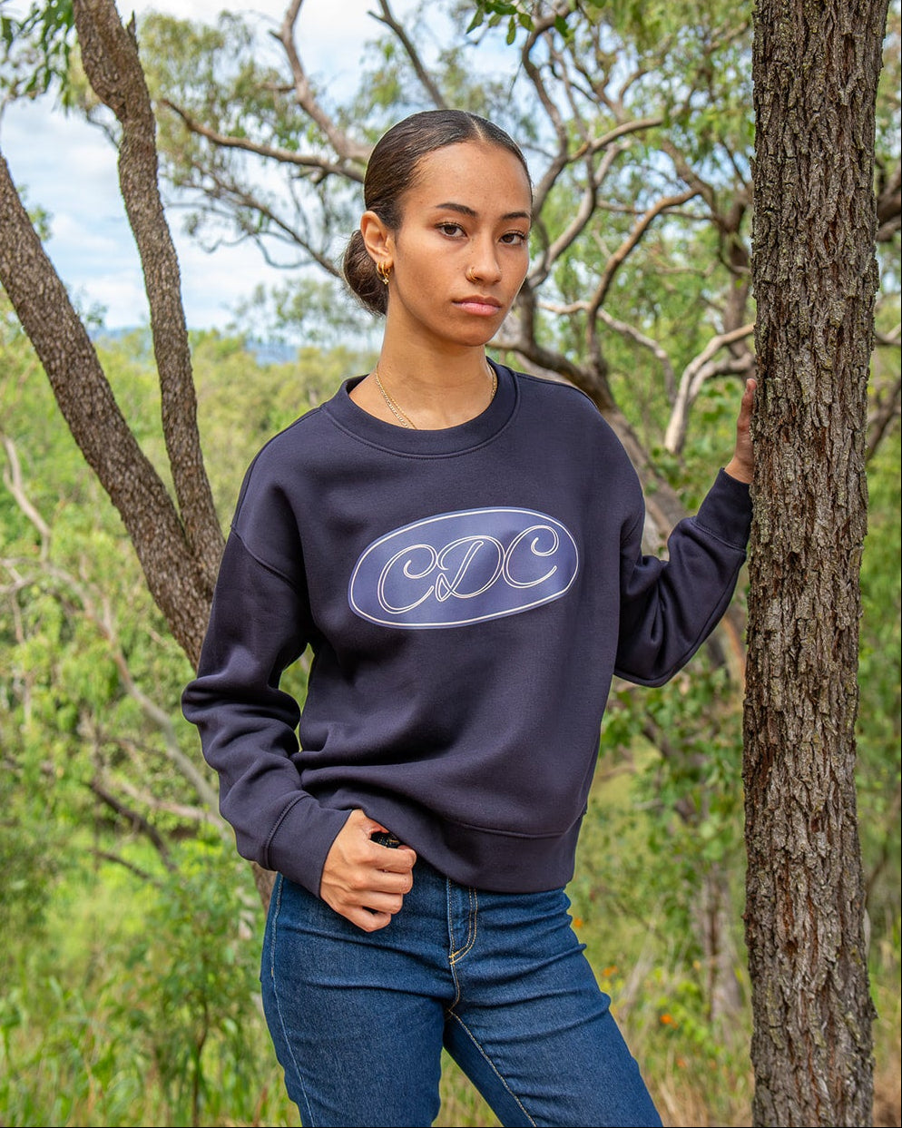 womens relax crew jumper ink blue